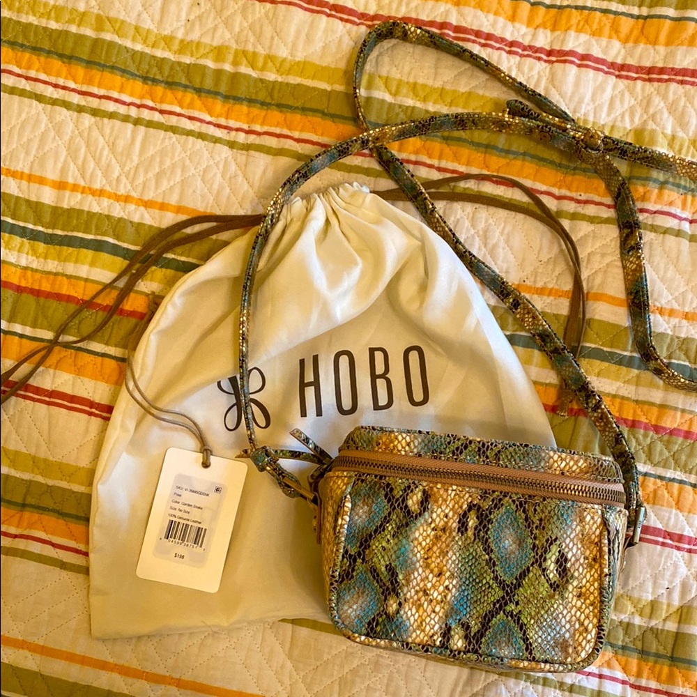 HOBO Brown and Green snake print Crossbody Bag with Structured box Design